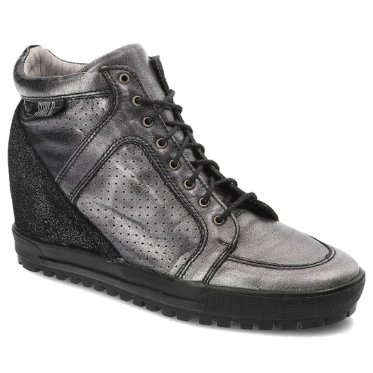 Zdjęcie produktu Sneakersy damskie Simen, wiązane ze skóry naturalnej licowej, srebrne niklowe, 0304-Niklowy-K-C-Srebrny_S-Ms1 czarny