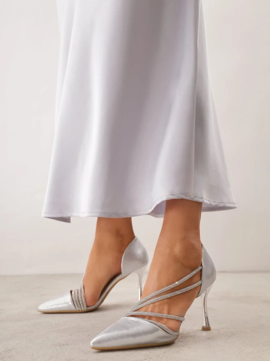 Zdjęcie produktu Srebrne Szpilki VICES z Ozdobnymi Paseczkami z Cyrkoniami w Eleganckim Stylu Jaenlith