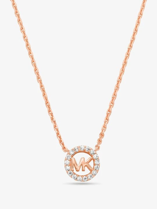 Zdjęcie produktu Srebrny naszyjnik Fulton pokryty metalem szlachetnym z zawieszką z logo w stylu pavé Michael Kors ROSE GOLD (Różowozłoty)