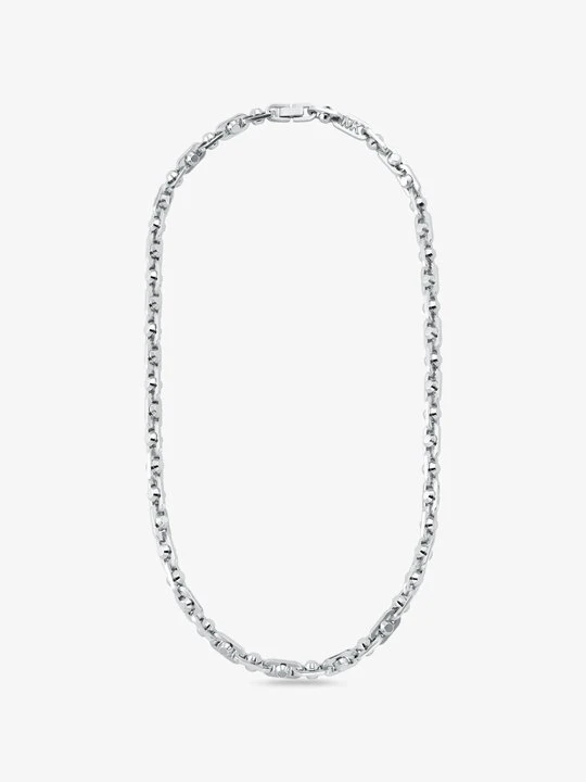 Zdjęcie produktu Średni mosiężny naszyjnik Astor Link powlekany metalem szlachetnym z kryształkami pavé Michael Kors SREBRNY (Srebrny)
