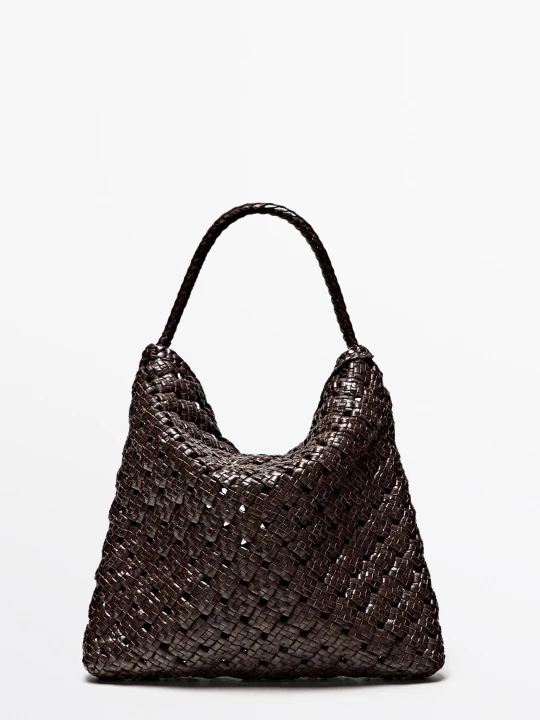 Zdjęcie produktu Średnia Pleciona Torebka Ze Skóry Nappa - Brązowy - Massimo Dutti - Female