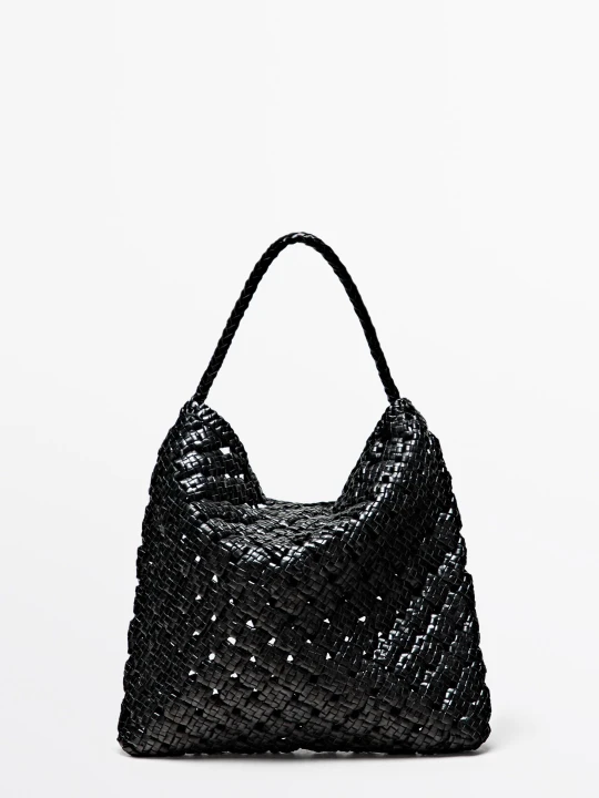 Zdjęcie produktu Średnia Pleciona Torebka Ze Skóry Nappa - Czarny - Massimo Dutti - Female