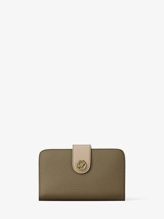 Zdjęcie produktu Średnia portfel ze skóry groszkowej w bloki kolorów z zawieszką z logo MK Pop Michael Kors