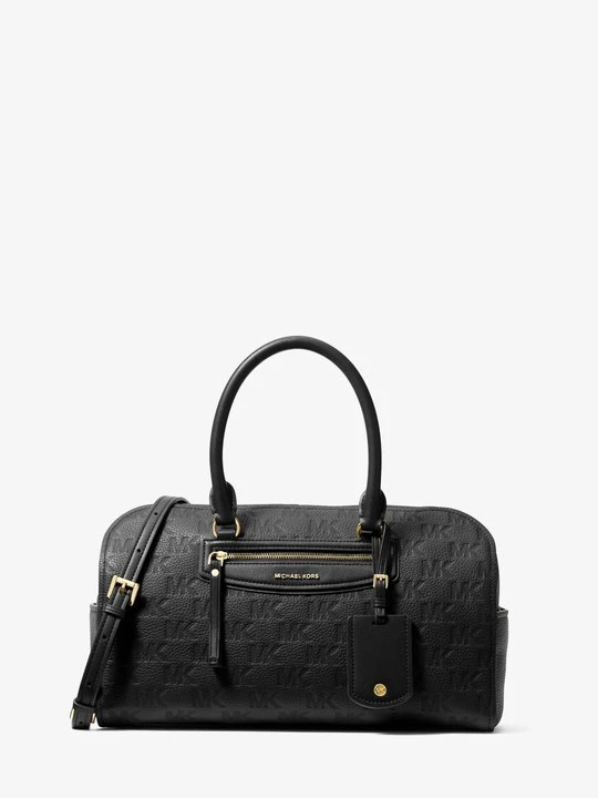 Zdjęcie produktu Średnia skórzana podróżna torba Jet Set typu worek do przewieszenia przez ramię z wytłoczonym logo Michael Kors CZARNY (Czarny)