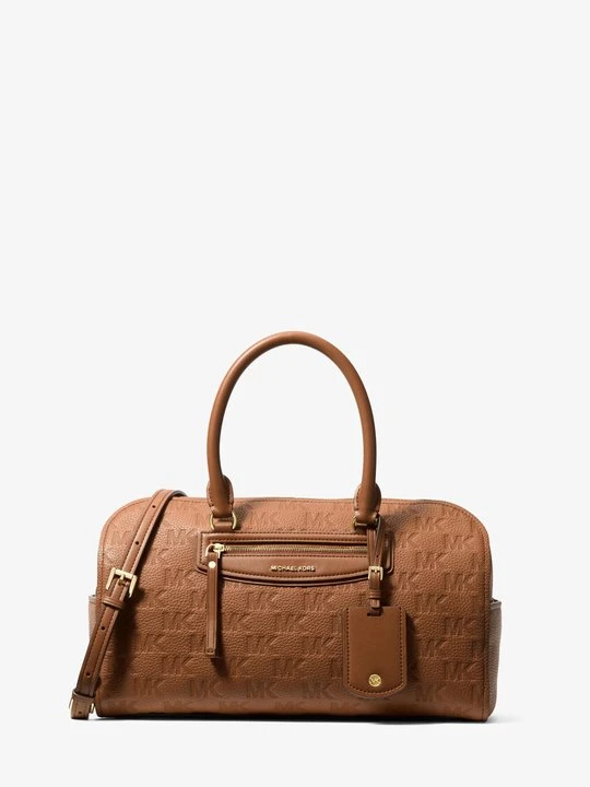 Zdjęcie produktu Średnia skórzana podróżna torba Jet Set typu worek do przewieszenia przez ramię z wytłoczonym logo Michael Kors BRĄZOWY (Brązowy)