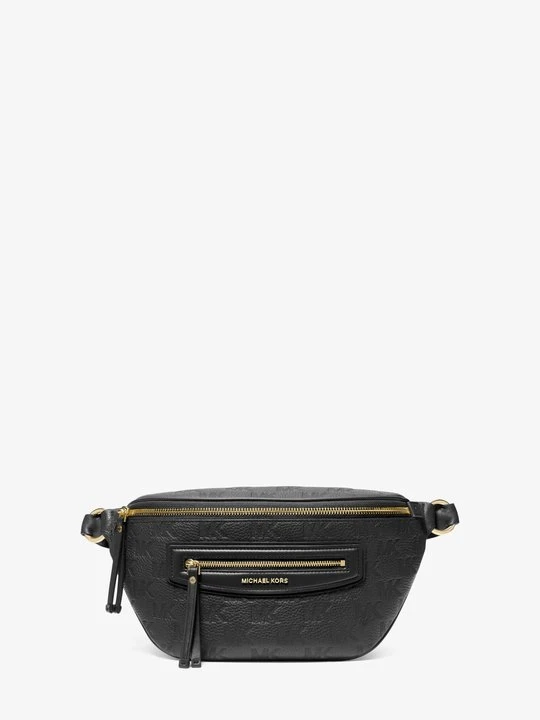 Zdjęcie produktu Średnia skórzana podróżna torba kurierska Jet Set z wytłoczonym logo Michael Kors CZARNY (Czarny)