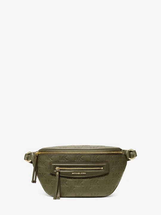 Zdjęcie produktu Średnia skórzana podróżna torba kurierska Jet Set z wytłoczonym logo Michael Kors LODEN (Zielony)