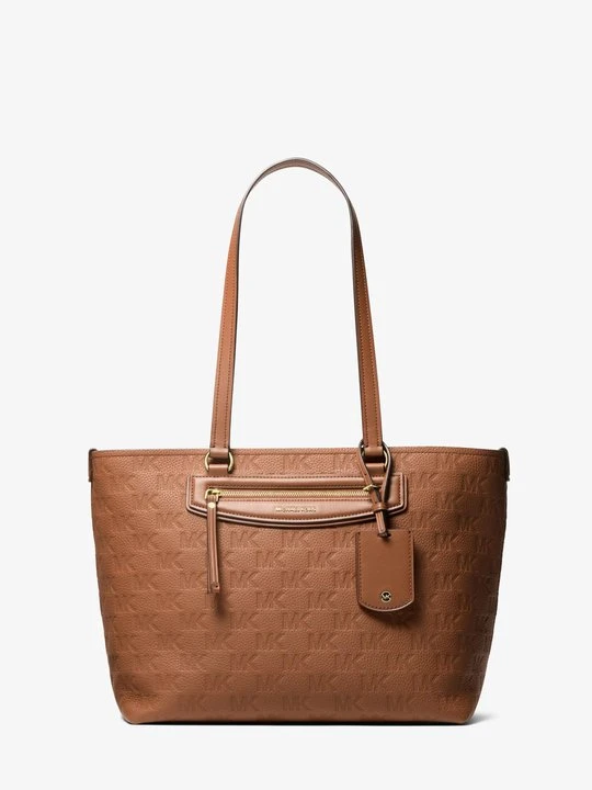 Zdjęcie produktu Średnia skórzana podróżna torba tote Jet Set z wytłoczonym logo Michael Kors BRĄZOWY (Brązowy)