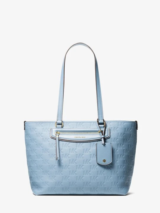 Zdjęcie produktu Średnia skórzana podróżna torba tote Jet Set z wytłoczonym logo Michael Kors CHAMBRAY (Niebieski)
