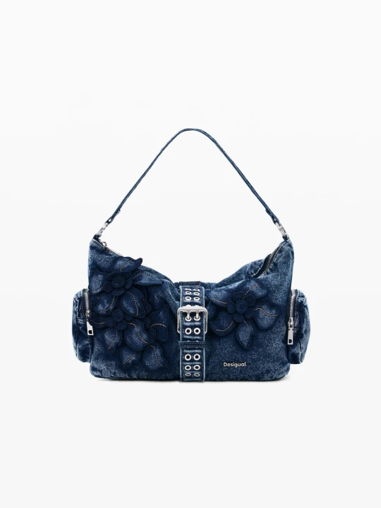 Zdjęcie produktu Średnia torebka denim w kwiaty Desigual niebieski