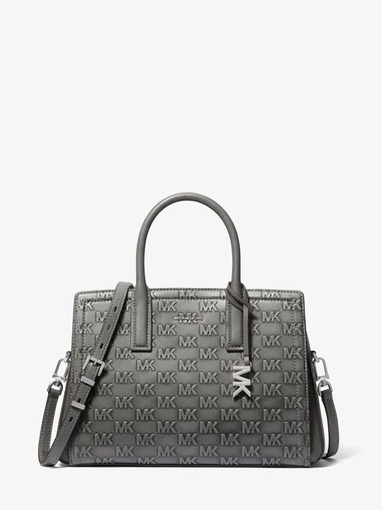Zdjęcie produktu Średnia torba Laila z polerowanej skóry z wytłoczonym logo Michael Kors BURZA (Szary)