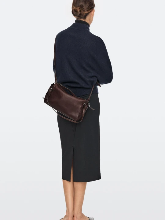 Zdjęcie produktu Średnia Torba Na Ramię Ze Skóry Nappa - Popielaty Brąz - Massimo Dutti - Female