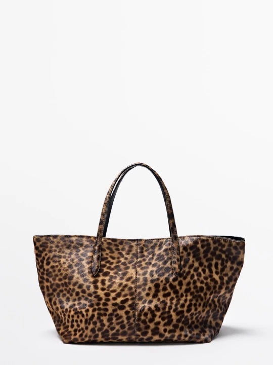 Zdjęcie produktu Średnia Torba Tote Ze Skóry I Futra - Ecru - Massimo Dutti - Female