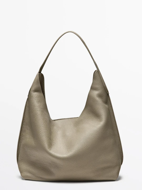Zdjęcie produktu Średnia Torebka Na Ramię Ze Skóry Nappa - Szarobrązowy - Massimo Dutti - Female
