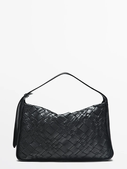 Zdjęcie produktu Średnia Torebka Pleciona Ze Skóry Nappa - Czarny - Massimo Dutti - Female
