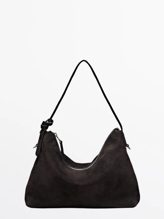 Zdjęcie produktu Średnia Zamszowa Torebka Na Ramię - Czekoladowy - Massimo Dutti - Female