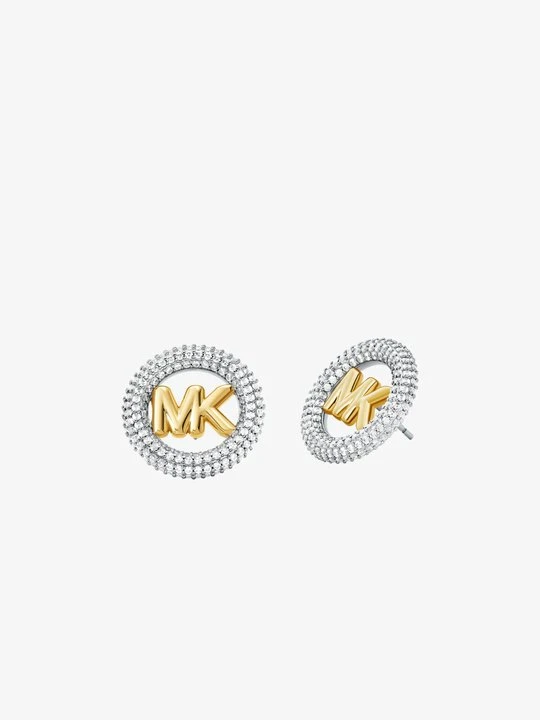 Zdjęcie produktu Średnie kolczyki-sztyfty pokryte metalem szlachetnym z logo w stylu pavé Michael Kors DWA KOLORY (Srebrny)