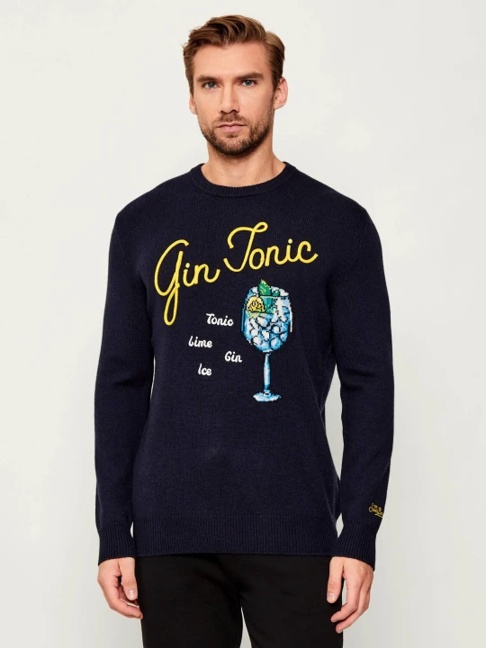 Zdjęcie produktu ST.Barth Sweter Heron DRINK GIN | Regular Fit | z dodatkiem wełny i kaszmiru granatowy