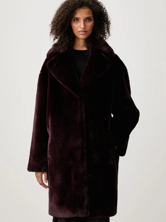 Zdjęcie produktu Stand Studio płaszcz ze sztucznego futra damski Camille Cocoon Coat bordowy