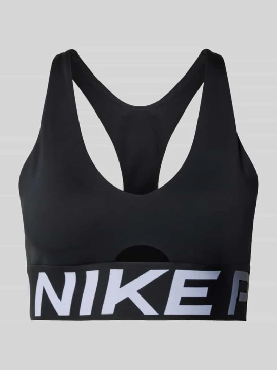 Zdjęcie produktu Stanik typu bokserka z wycięciem i detale z logo Nike Czarny