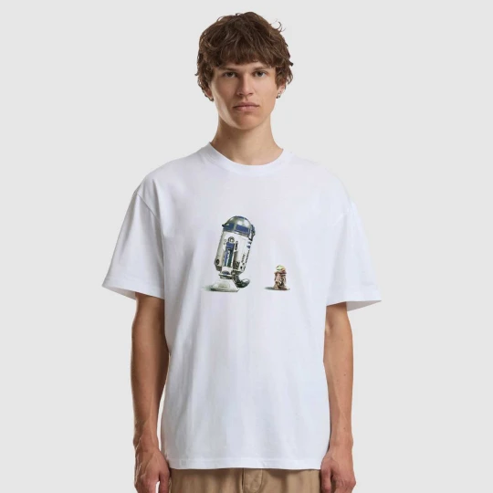 Zdjęcie produktu Star Wars Mandalorian R2D2 Grogu Loose Tee Mister Tee biały