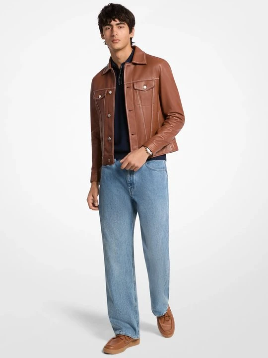 Zdjęcie produktu Stębnowana skórzana kurtka typu trucker Michael Kors BRĄZOWY (Brązowy)