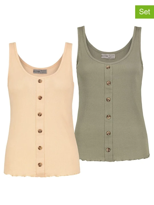 Zdjęcie produktu Stitch & Soul Topy (2 szt.) w kolorze oliwkowym i brzoskwiniowym rozmiar: XS