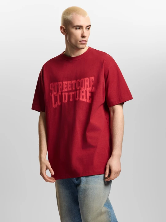 Zdjęcie produktu Street Couture t-shirt oversize bawełniany męski burgundowy Klasyk