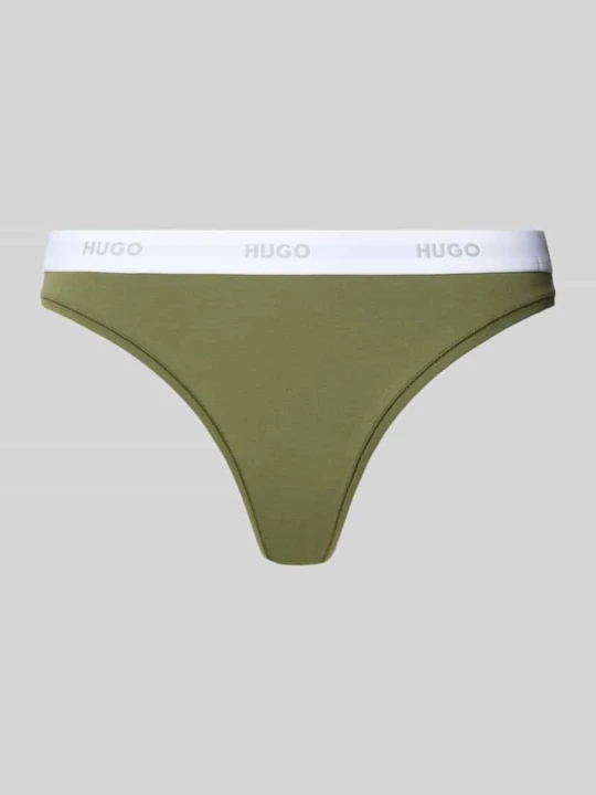 Zdjęcie produktu String z mieszanki bawełny model 'ID THONG' Hugo Oliwkowy