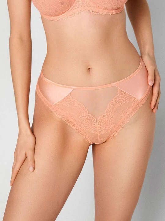 Zdjęcie produktu Stringi damskie koronkowo satynowe w melonowym kolorze Melon Poupee Marilyn