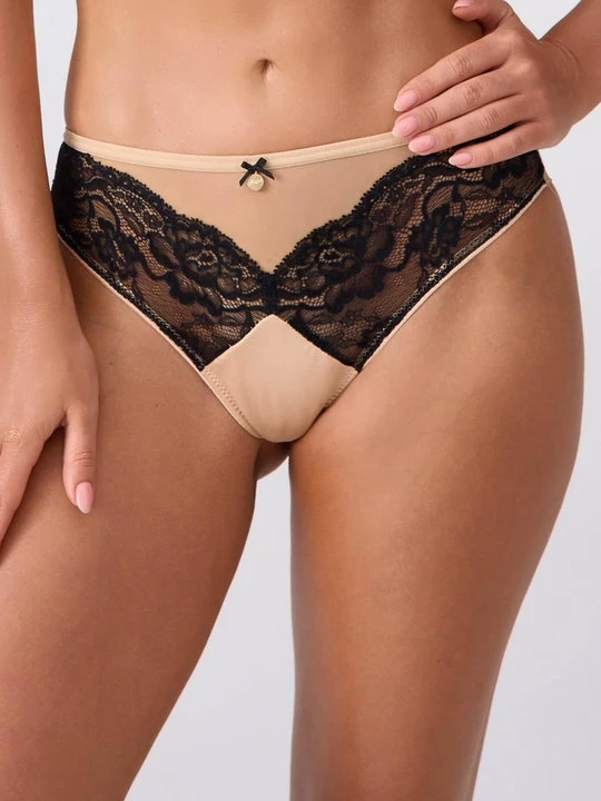 Zdjęcie produktu Stringi damskie tiulowe z ażurowa koronką - Capri POUPEE