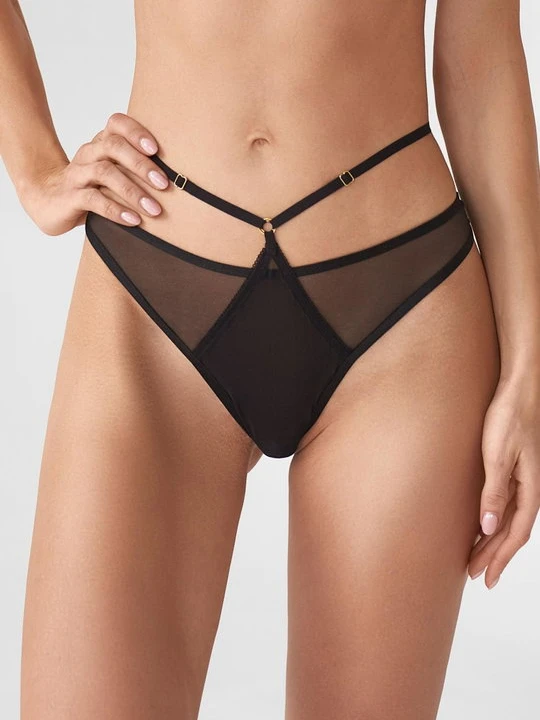 Zdjęcie produktu Stringi damskie tiulowe z ozdobnymi paskami czarne Carmina Poupee Marilyn