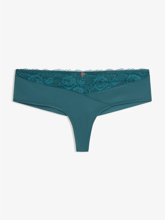Zdjęcie produktu Stringi panty z elegancką koronką i bezszwowym tyłem BonPrix niebieski