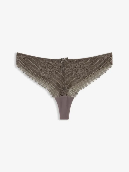 Zdjęcie produktu Stringi z delikatnej koronki (2 szt.) BonPrix szary