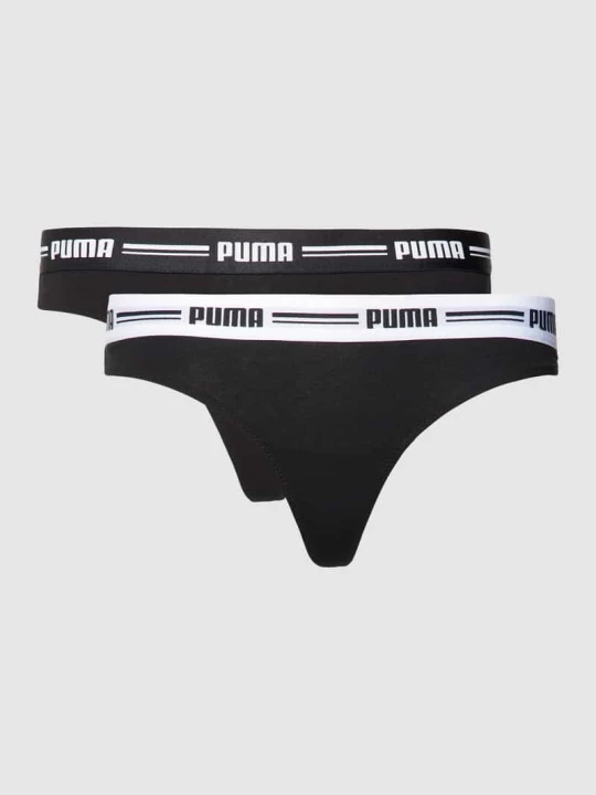 Zdjęcie produktu Stringi z elastycznym pasem z logo Puma Czarny