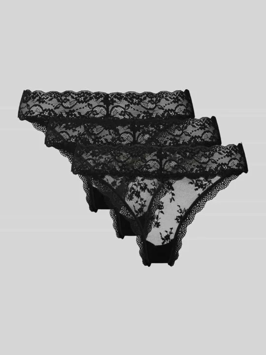 Zdjęcie produktu Stringi z koronki w zestawie 3 szt. model ‘LANA LACE’ Dorina Czarny