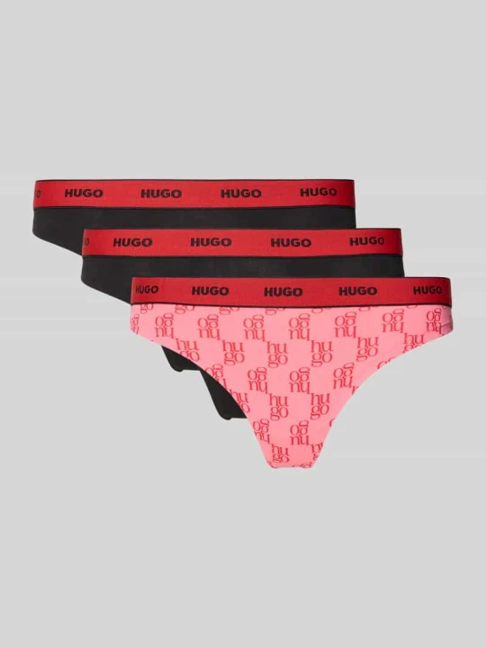 Zdjęcie produktu Stringi z mieszanki bawełny w zestawie 3 szt. Hugo Mocnoróżowy