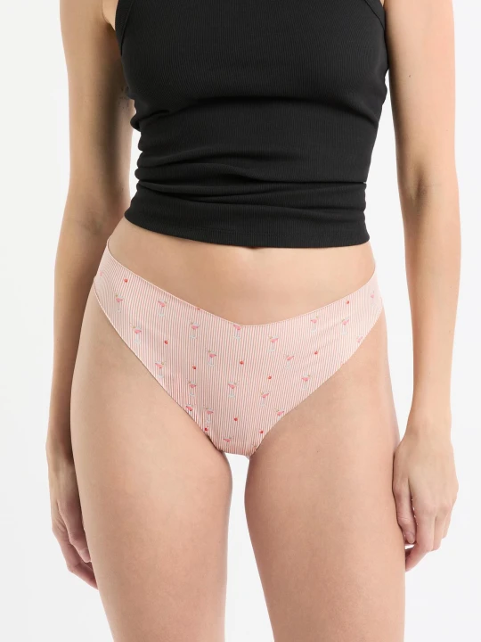 Zdjęcie produktu Stringi z mikrofibry bezszwowe we wzory Etam rose givre