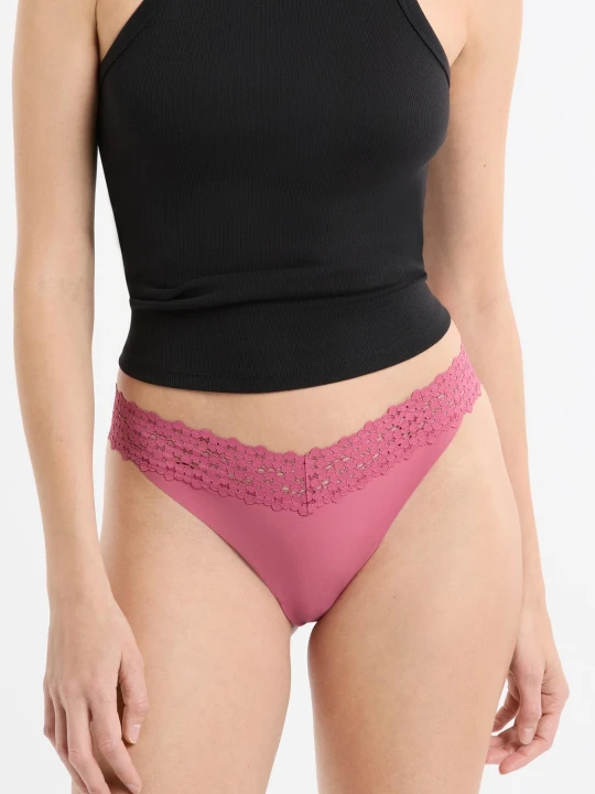 Zdjęcie produktu Stringi z mikrofibry i koronki Etam rose pale