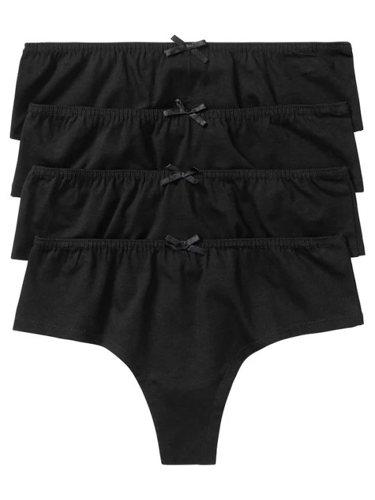 Zdjęcie produktu Stringi z wygodnej bawełny (4 pary) BonPrix czarny