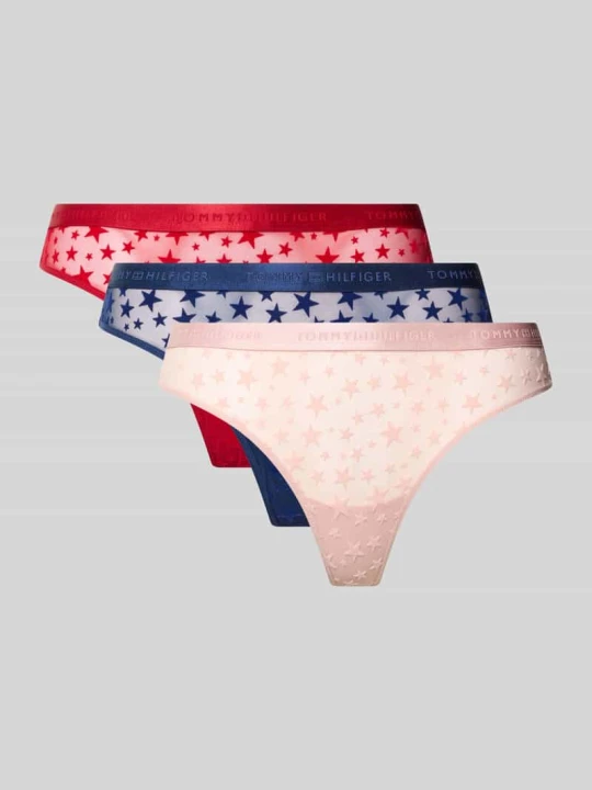 Zdjęcie produktu Stringi ze wzorem na całej powierzchni w zestawie 3 szt. Tommy Hilfiger Ciemnoniebieski