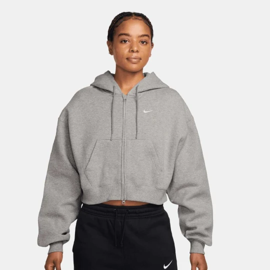 Zdjęcie produktu Studio Fleece Mid Waist Oversized Crop Full Zip Hoodie Nike szary