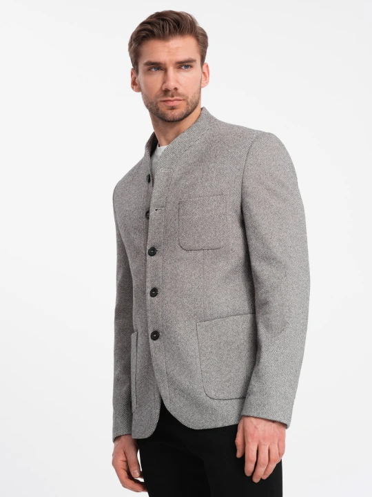 Zdjęcie produktu Stylowa marynarka męska bez klap - jasnoszara V1 Ombre Clothing szary