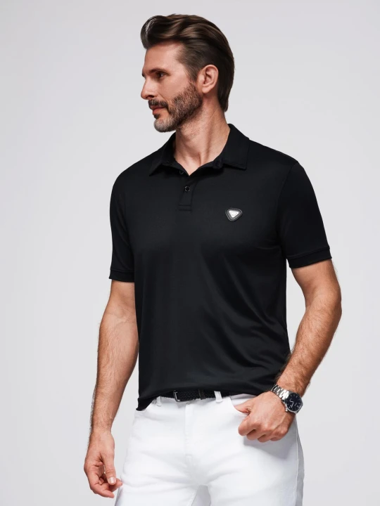 Zdjęcie produktu Stylowa męska koszulka polo z elastycznej tkaniny – czarna V1 - Rozmiar: M Ombre Clothing