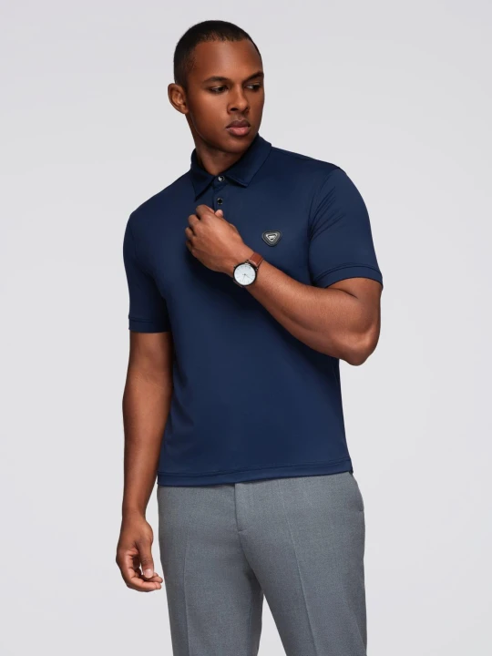 Zdjęcie produktu Stylowa męska koszulka polo z elastycznej tkaniny – granatowa V3 - Rozmiar: XL Ombre Clothing