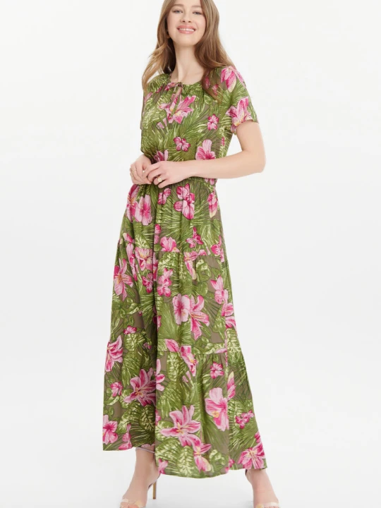 Zdjęcie produktu Stylowa sukienka w kolorze khaki kwiatowy print Greenpoint