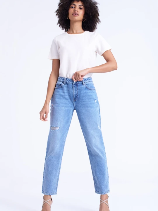 Zdjęcie produktu Stylowe jeansy typu boyfriend, efekt przetarcia Greenpoint niebieski