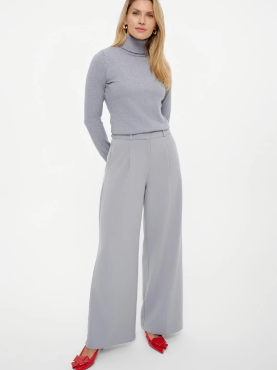 Zdjęcie produktu Stylowe spodnie wide leg w jasnoszarym kolorze Greenpoint
