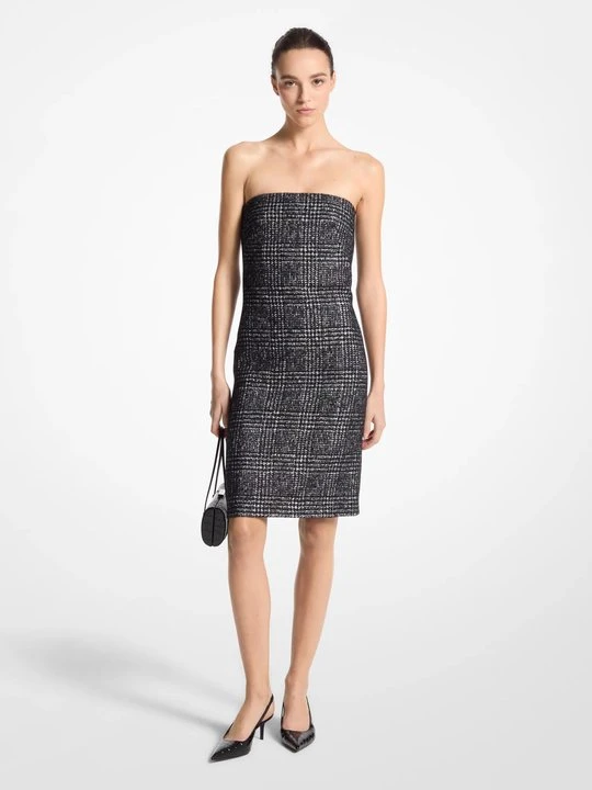 Zdjęcie produktu Sukienka bez paska glen plaid z tweedowej bawełny Michael Kors beżowy