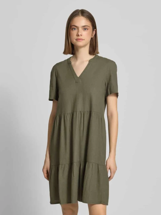 Zdjęcie produktu Sukienka casual w linii A z mieszanki wiskozy i lnu model 'TIRI-GOA' Only Oliwkowy